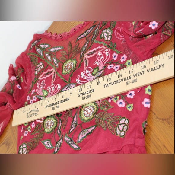 Frock And Frill Sequin Embroidered Floral Flowers Red Boho Mesh Dress S - Picture 4 of 5